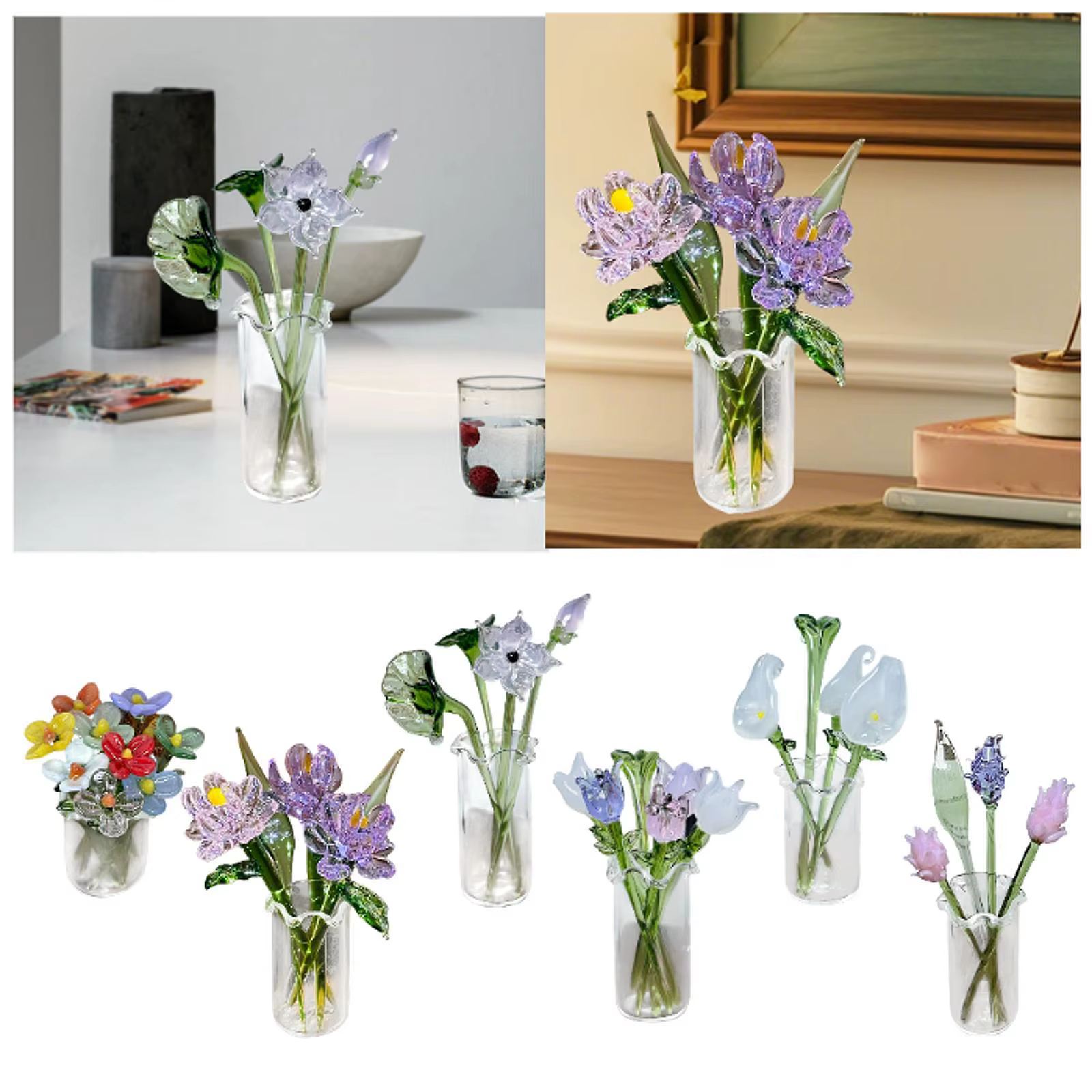 Figurine de fleurs en verre avec Vase