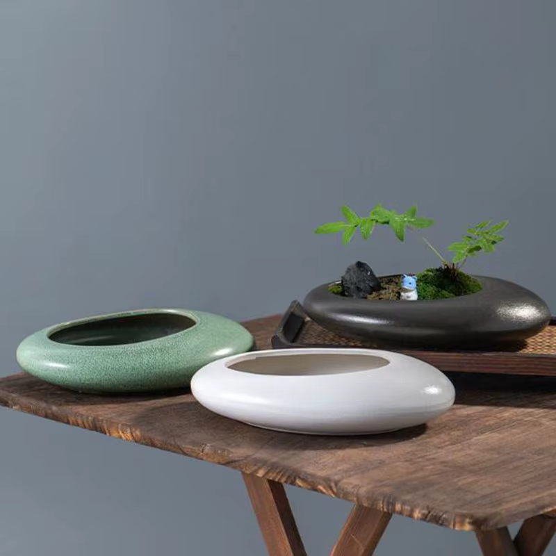 Poterie grossière bonsaï Vase vert Pot de plante hydroponique