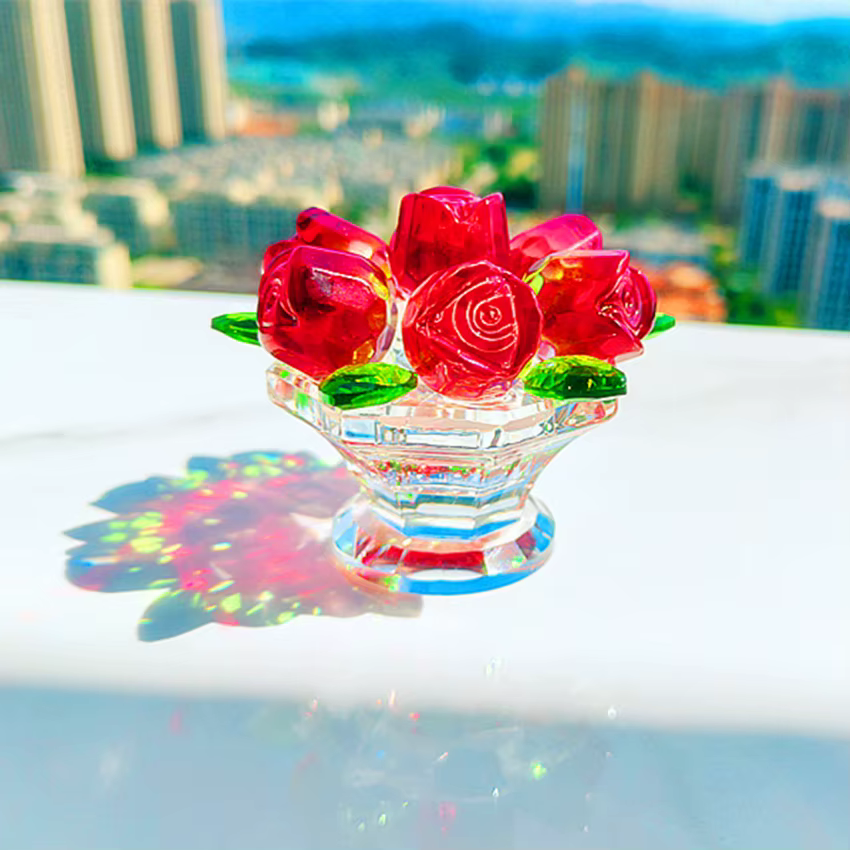 Fleurs de roses artificielles en verre de cristal, roses de simulation pour la maison, mariage, noël et saint-valentin, cadeaux souvenirs
