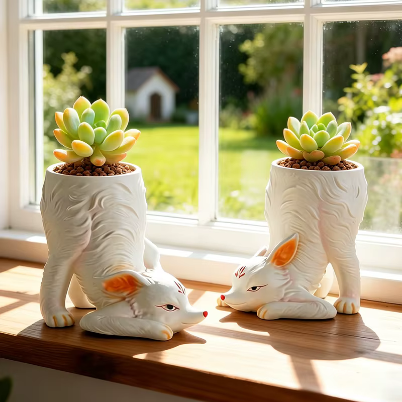Pot de fleurs en résine en forme de renard