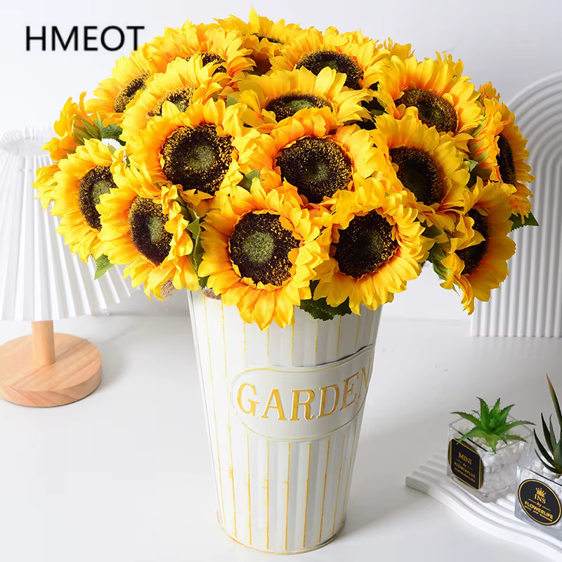 Branche de Fleurs Artificielles de Tournesol avec Cuir oral elu