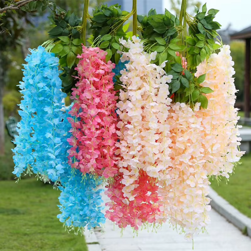 Décoration de noël glycine fleur artificielle suspendue guirlande rotin