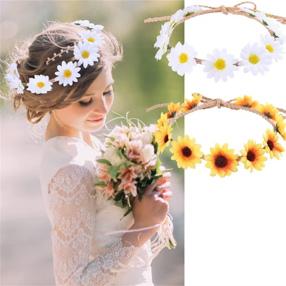 Couronne Tournesol Boho, Couronne AndrHair, Bandeau Sauna, Couronne Patients, Pièce Sauna, Coiffure Fleur Fille, Photographie de Mariage, Automne
