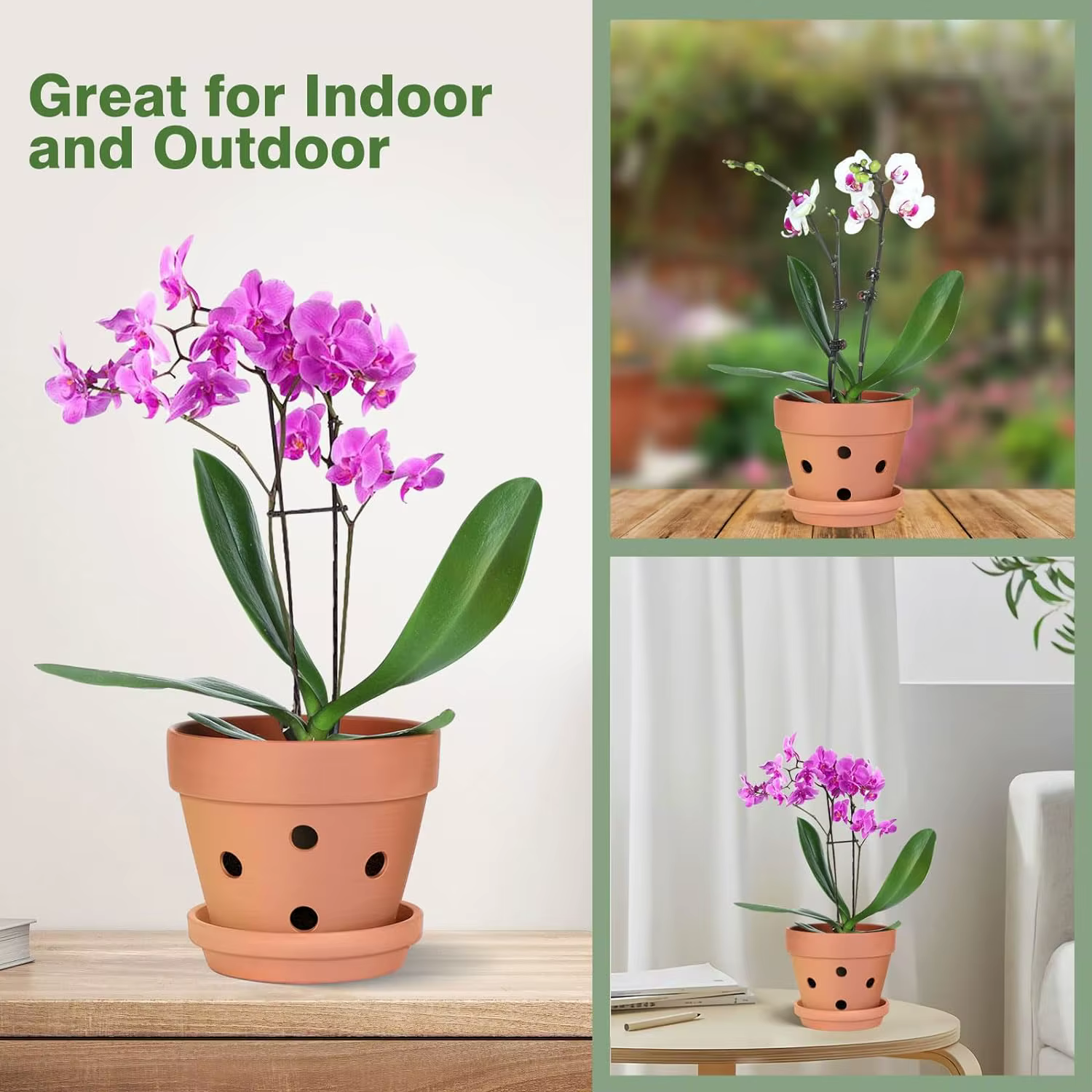 6 pots à orchidées en terre cuite de 4 pouces avec trous et soucoupes - Petits