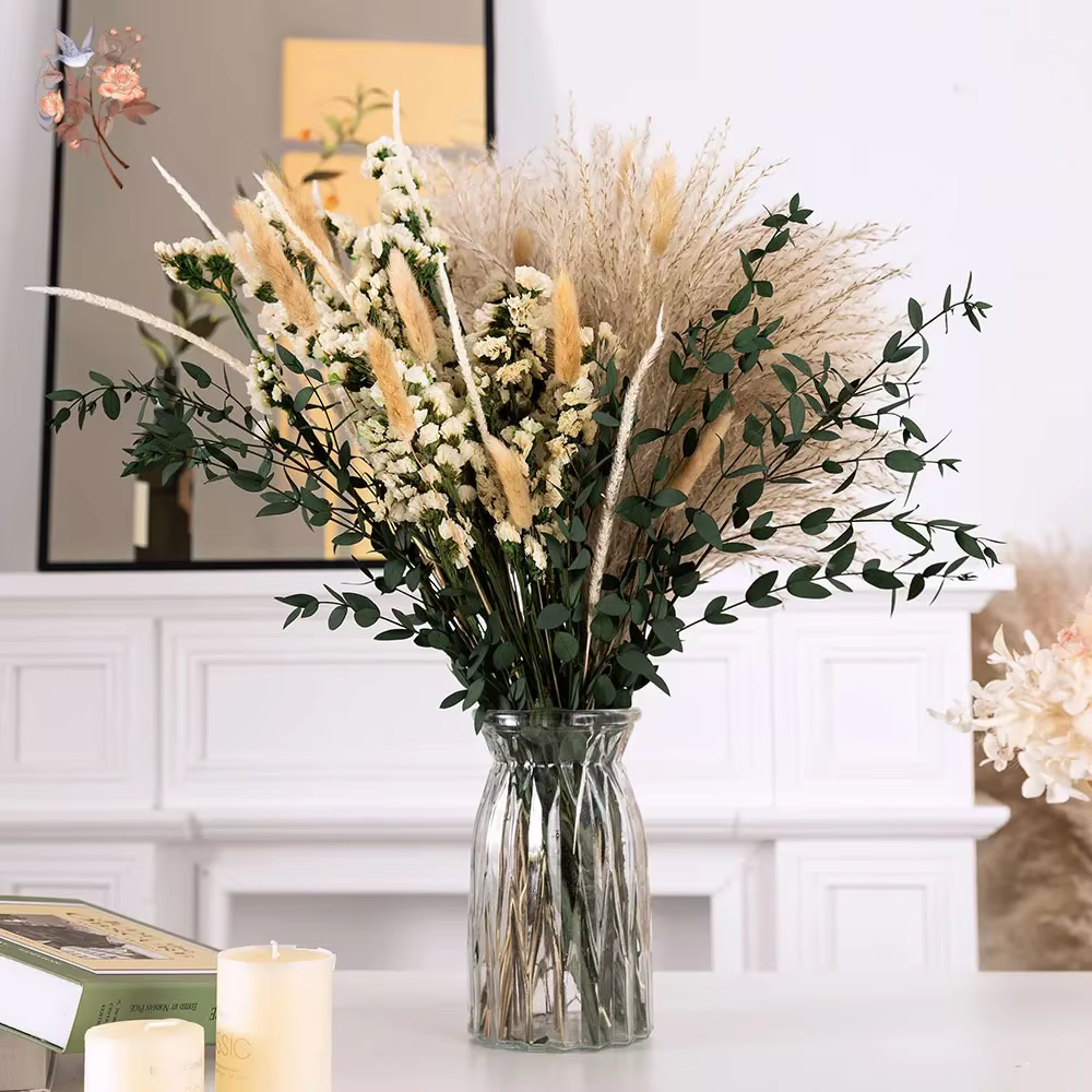 Ensemble de bouquets de fleurs d'eucalyptus Pampas séchées naturelles