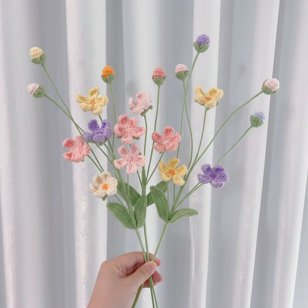 Bouquet de fleurs DIY mignonnes, fleurs au crochet, décoration de mariage et de maison, cadeaux, fleurs tissées à la main, arrangement floral pour la maison