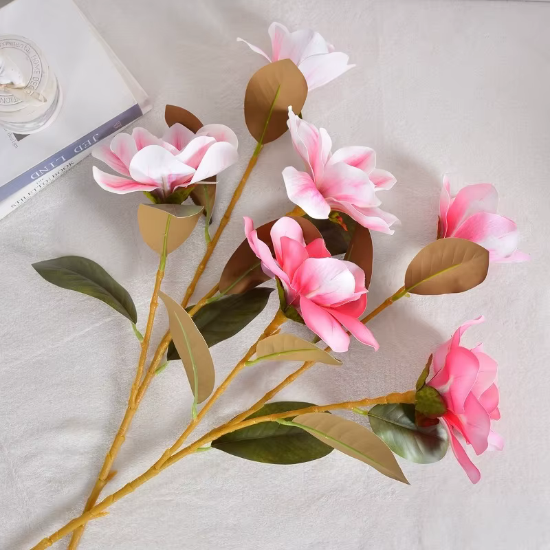 4/5 pièces de fleurs artificielles de magnolia à 3 branches