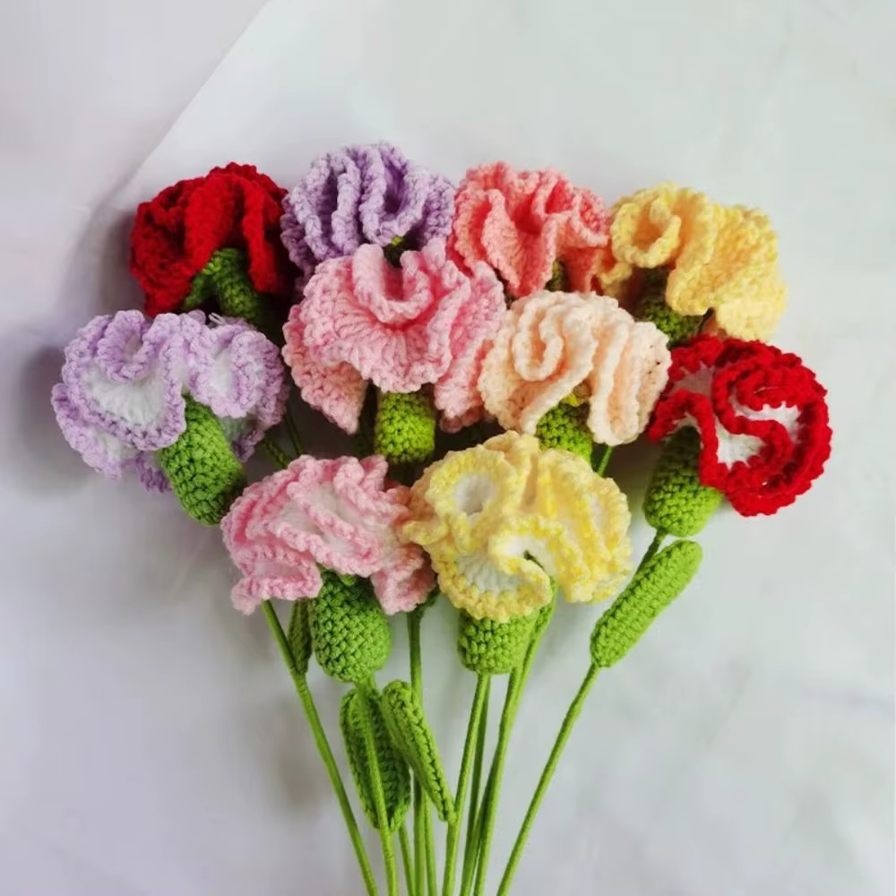 Bouquet de fleurs en laine créatif, fait main au crochet, coloré, cadeau