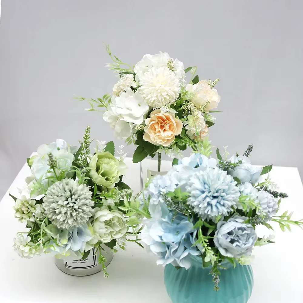 Bouquet de fleurs d'hortensia artificielles à 7 têtes