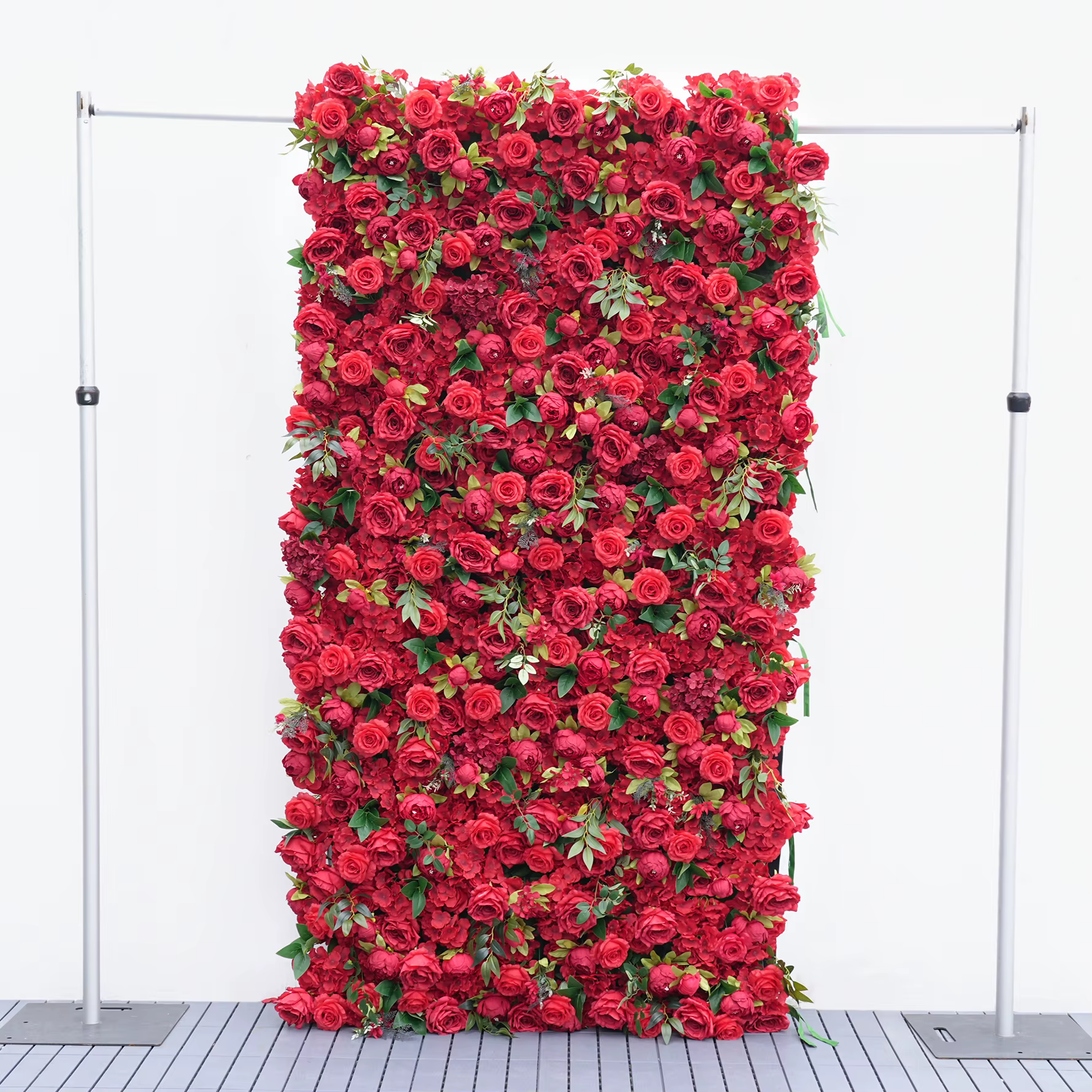A8937 Rose rouge pivoine feuilles vertes 5D enroulable tissu Base fleur décoration murale mariage toile de fond Arrangement Floral fournitures de Banquet