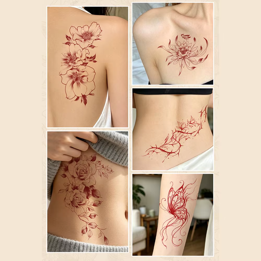 Autocollant de tatouage temporaire, motif fleur Sakura, papillon, vigne, pour adulte, cheville, main, imperméable, faux tatouage, 1 pièce