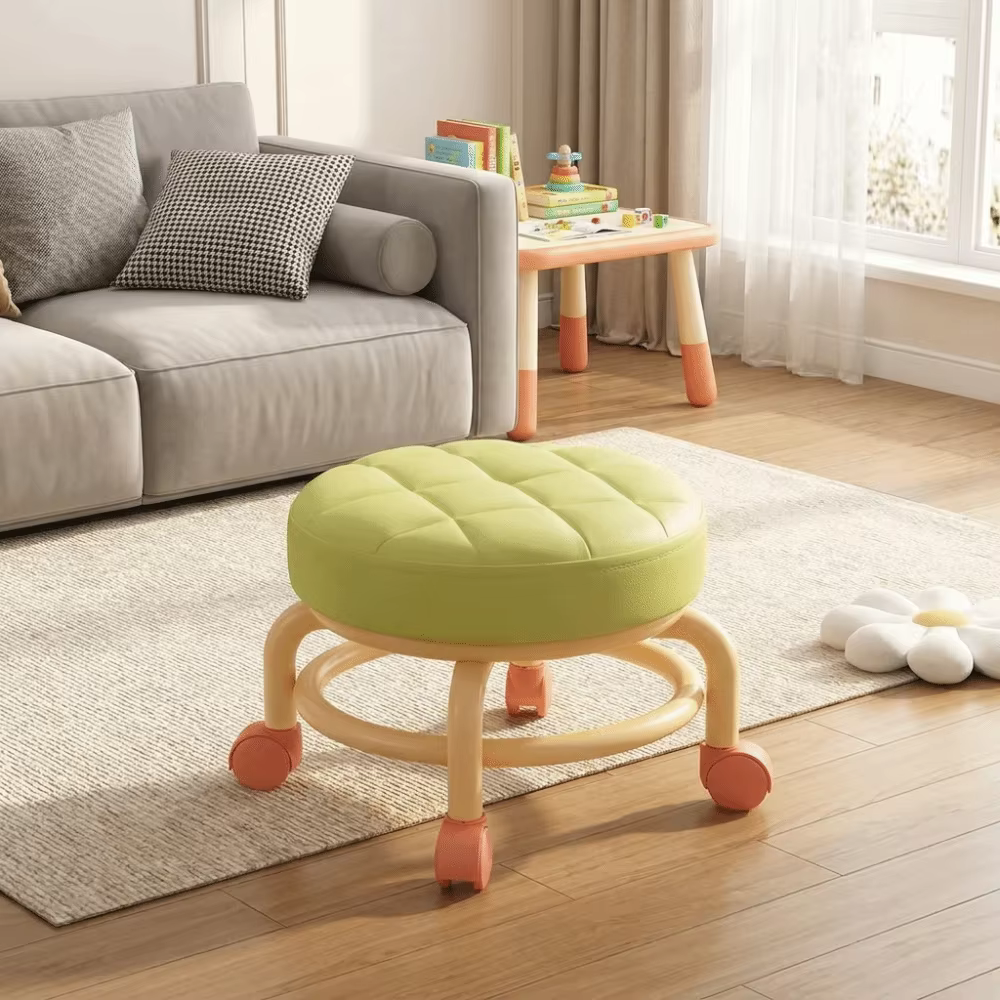 Tabouret à roulettes rond avec siège rembourré