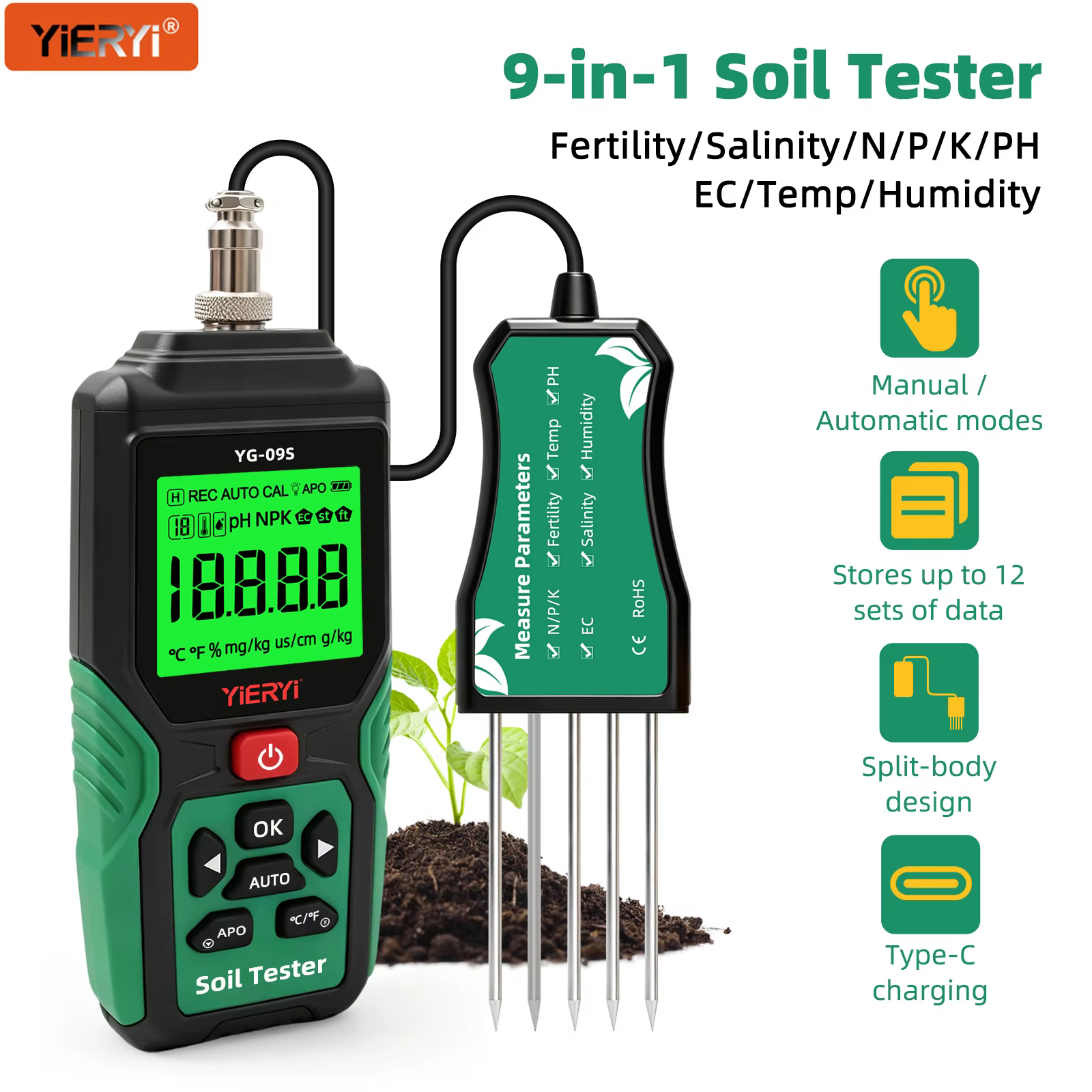 Testeur de sol numérique YIERYI 9 en 1