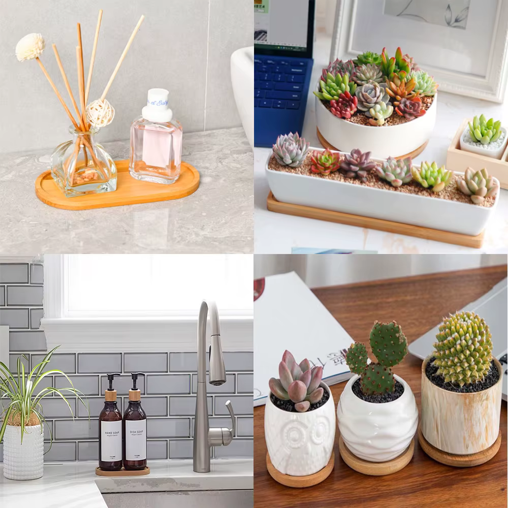Plateau de Pot de fleur en bois de bambou