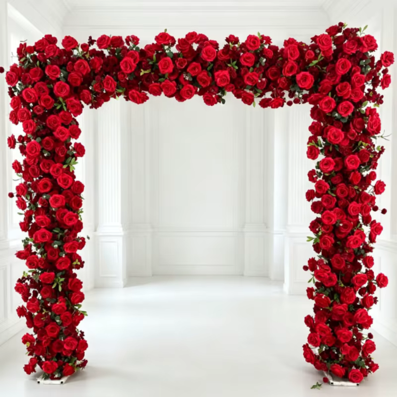 Arches florales en forme de cœur de roses rouges de 240 cm pour décoration de fond de mariage