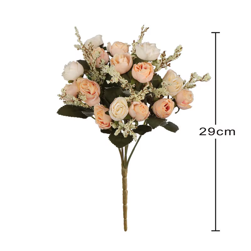 YO CHO Artificielle Soie Rose Fleur pour Fille Mariage Mini Bouquet DIY Home Party Décoration 15 Têtes Champagne Bleu