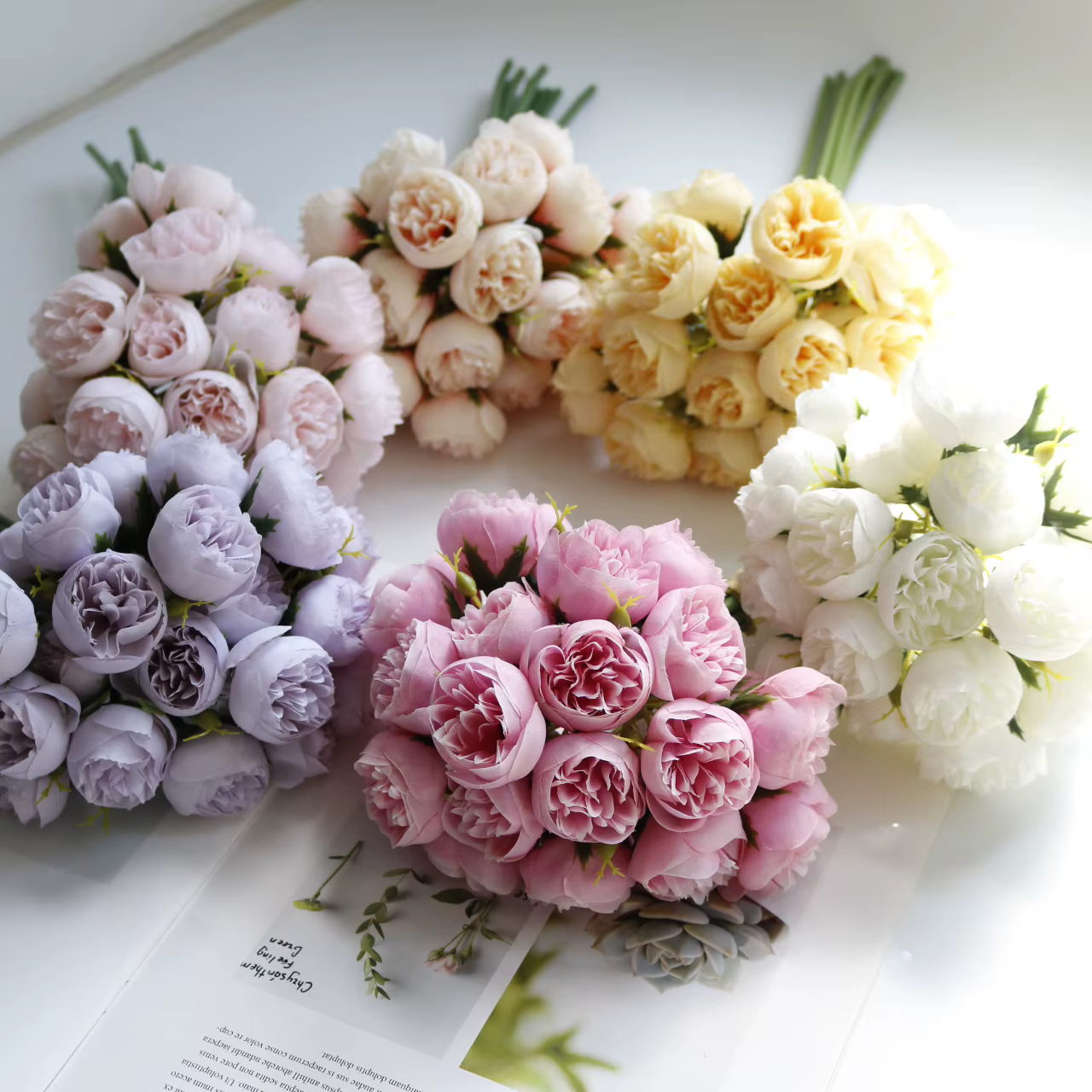 27 têtes Rose pivoine fleurs artificielles Bouquet de soie Roses fausse fleur pour Vase de Table organiser