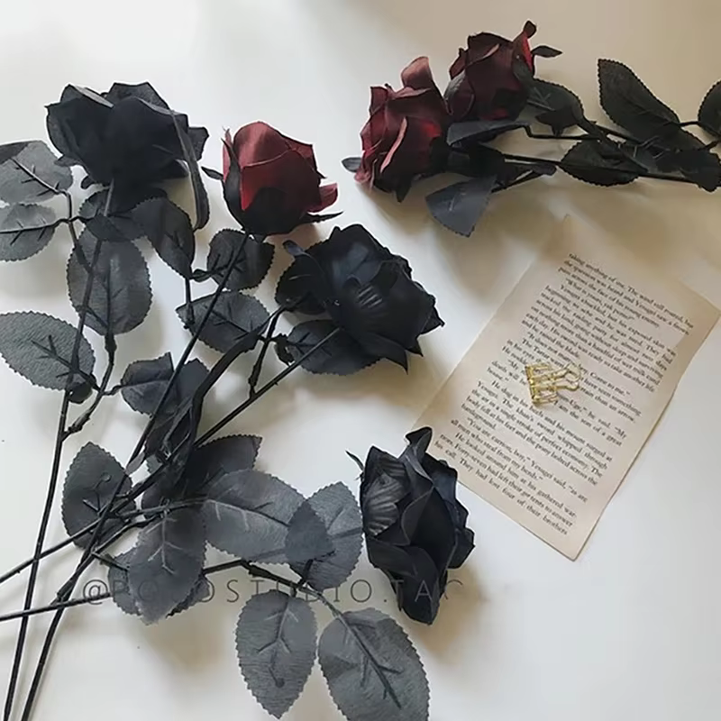 Rose noire gothique fleurs artificielles