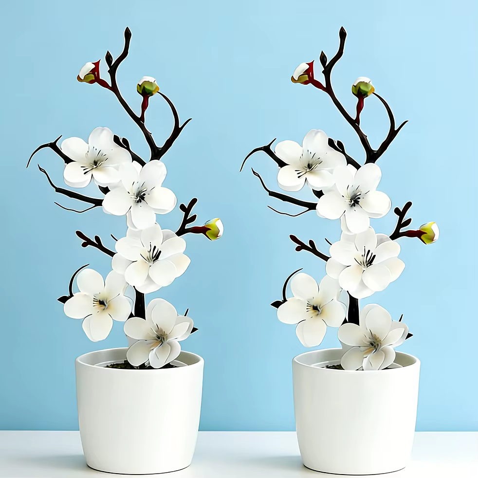 2 fleurs artificielles réalistes en crème blanche
