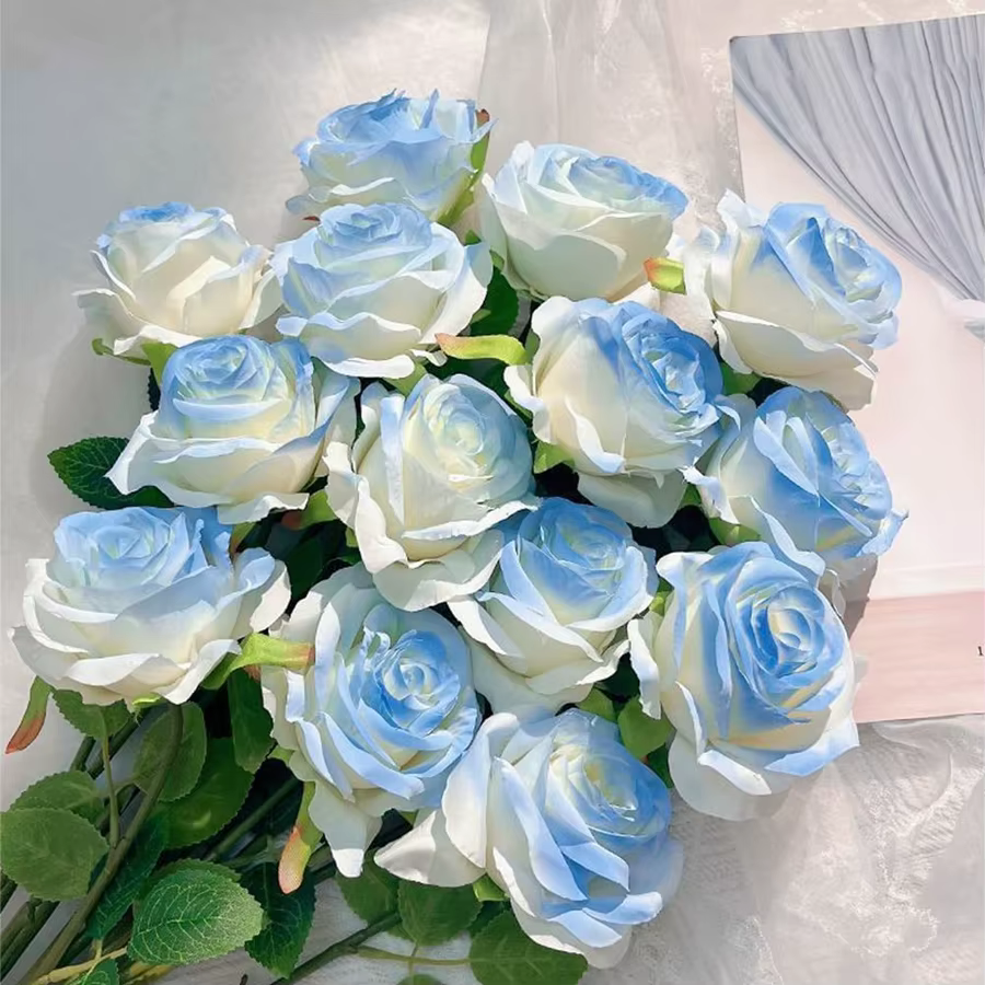 Fleurs artificielles bleu Rose saint valentin Brial Bouquet couronne de mariage maison chambre extérieure cour décor bricolage fleur à main cadeau accessoire