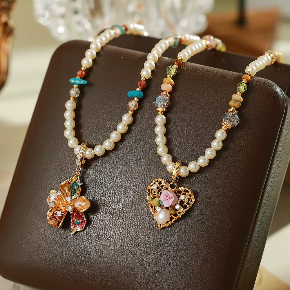 Collier de fleurs en perles rétro style Napoléon, mode féminine polyvalente, sensation haut de gamme, forme géométrique, chaîne en zircon