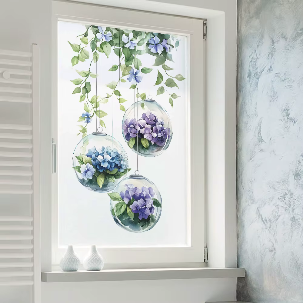 Autocollant mural fleur suspendue feuille verte