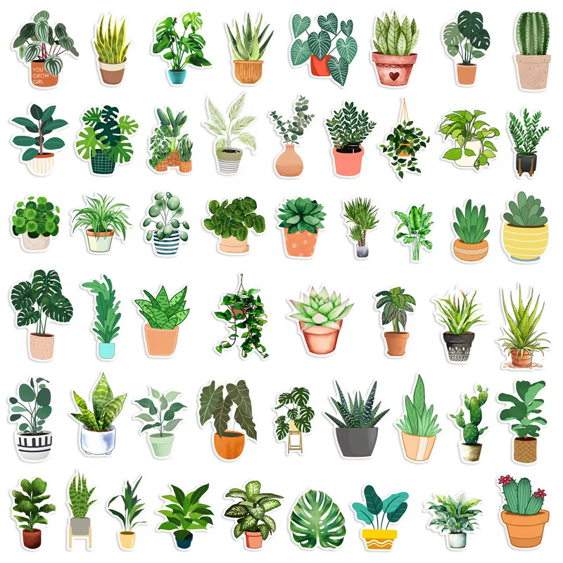 10/30/50PCS Autocollants en PVC adhésifs à motif de plantes vertes fraîches