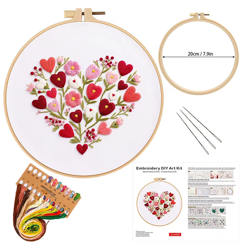 Kit de bricolage de broderie florale pour la saint-valentin