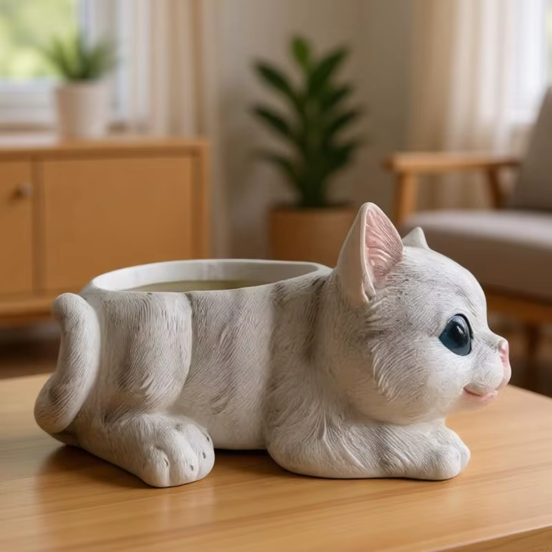 Pot fleur en forme félin mignon