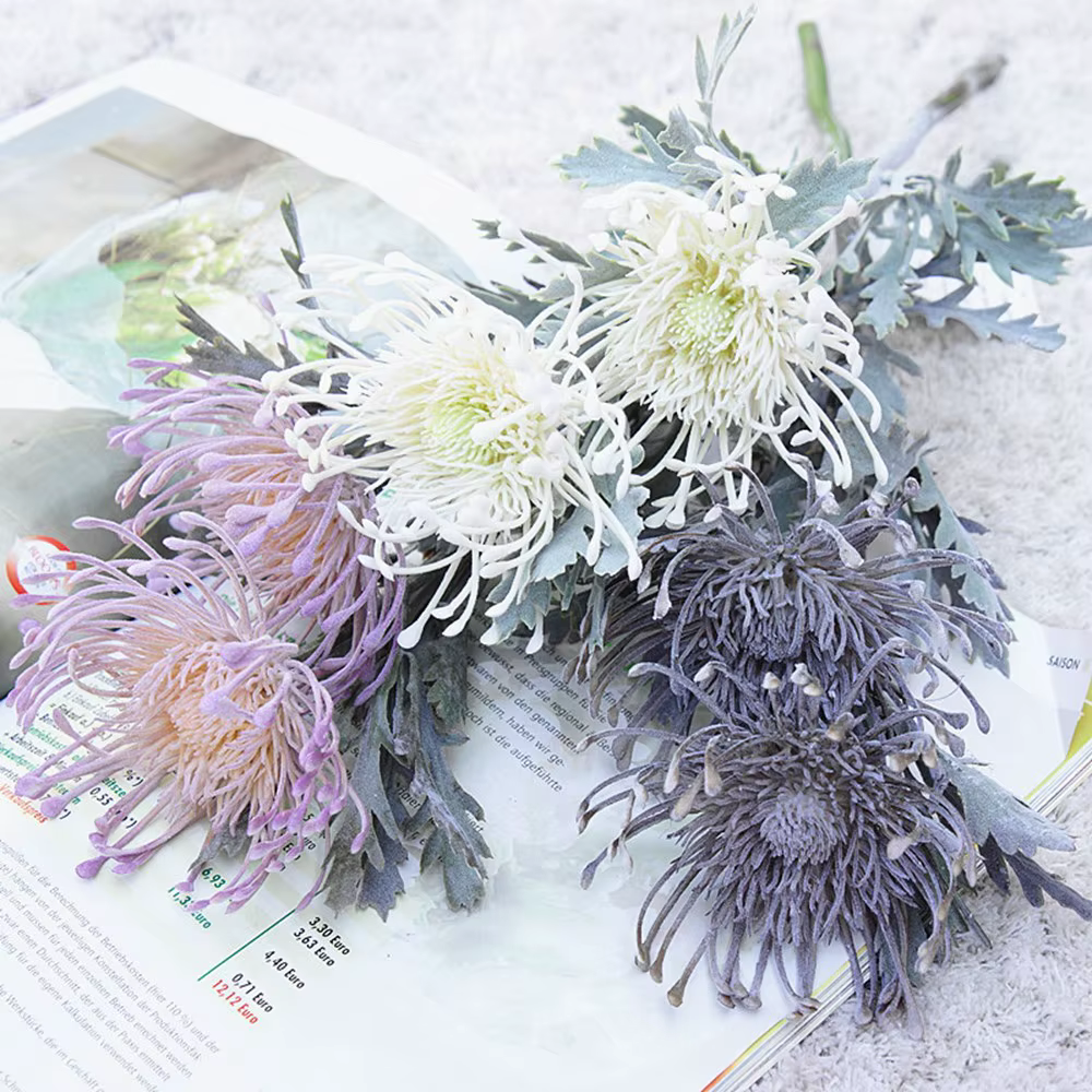 Fleurs artificielles branche courte griffe de crabe 2 fourchettes Pincushion Festival guirlande Vase pour la maison décoration de salle de mariage fausse plantation