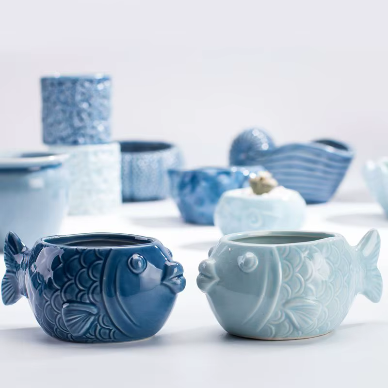 Pot de fleurs en porcelaine bleue de style européen