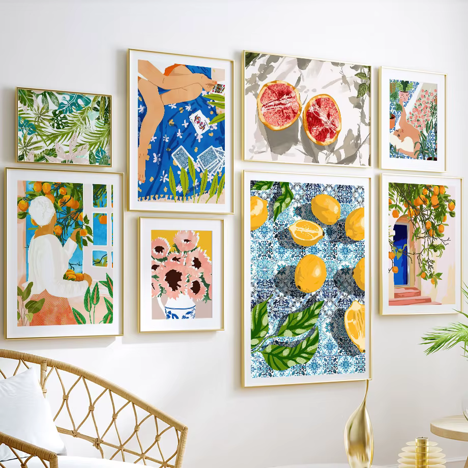 Affiche et imprimés d'illustration abstraite de plantes de fleurs de fruits de citron de jardin