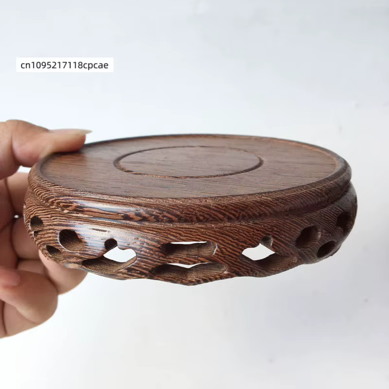 Support de Présentation Rond en Bois Sculpté Élégant pour Plantes Bonsaï et Théières – Base Décorative Creuse pour la Maison et le Salon