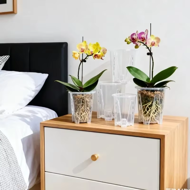Pot de fleurs en plastique PP transparent respirant avec trous d'aération pour orchidées
