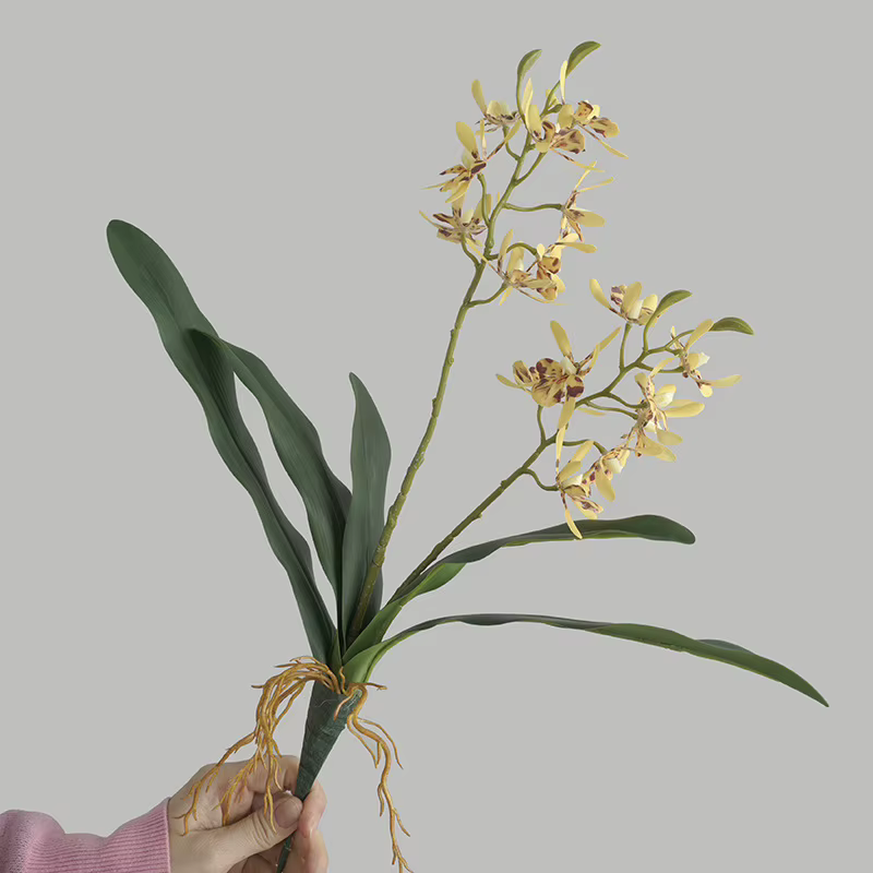 2 Branches de fleurs artificielles Phalaenopsis avec feuilles