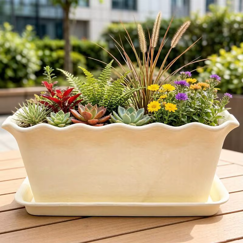 Soucoupe rectangulaire ondulée pour pot de fleurs