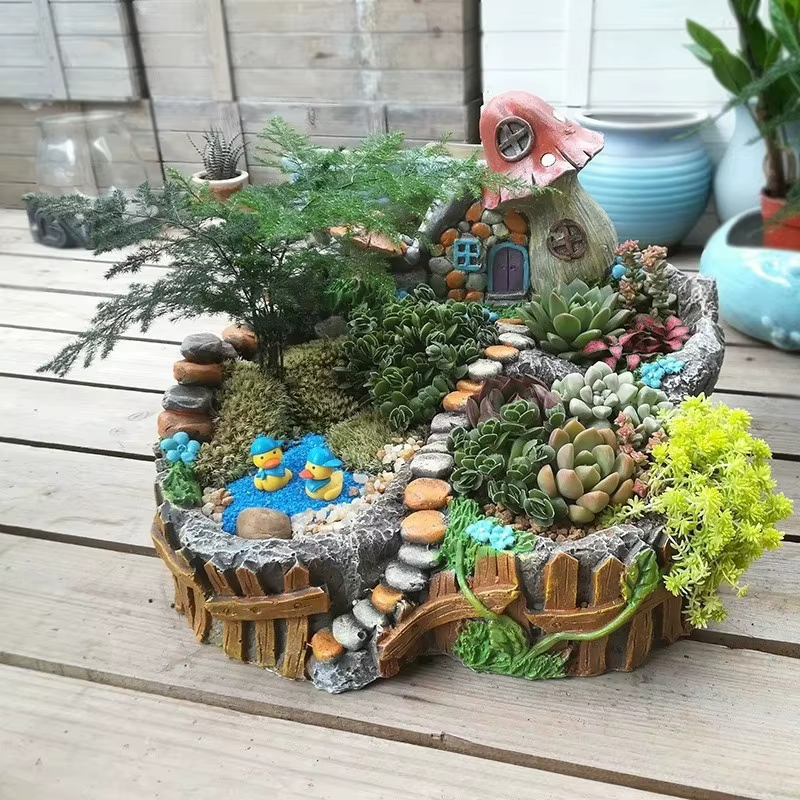 Décor de fleurs succulentes en résine