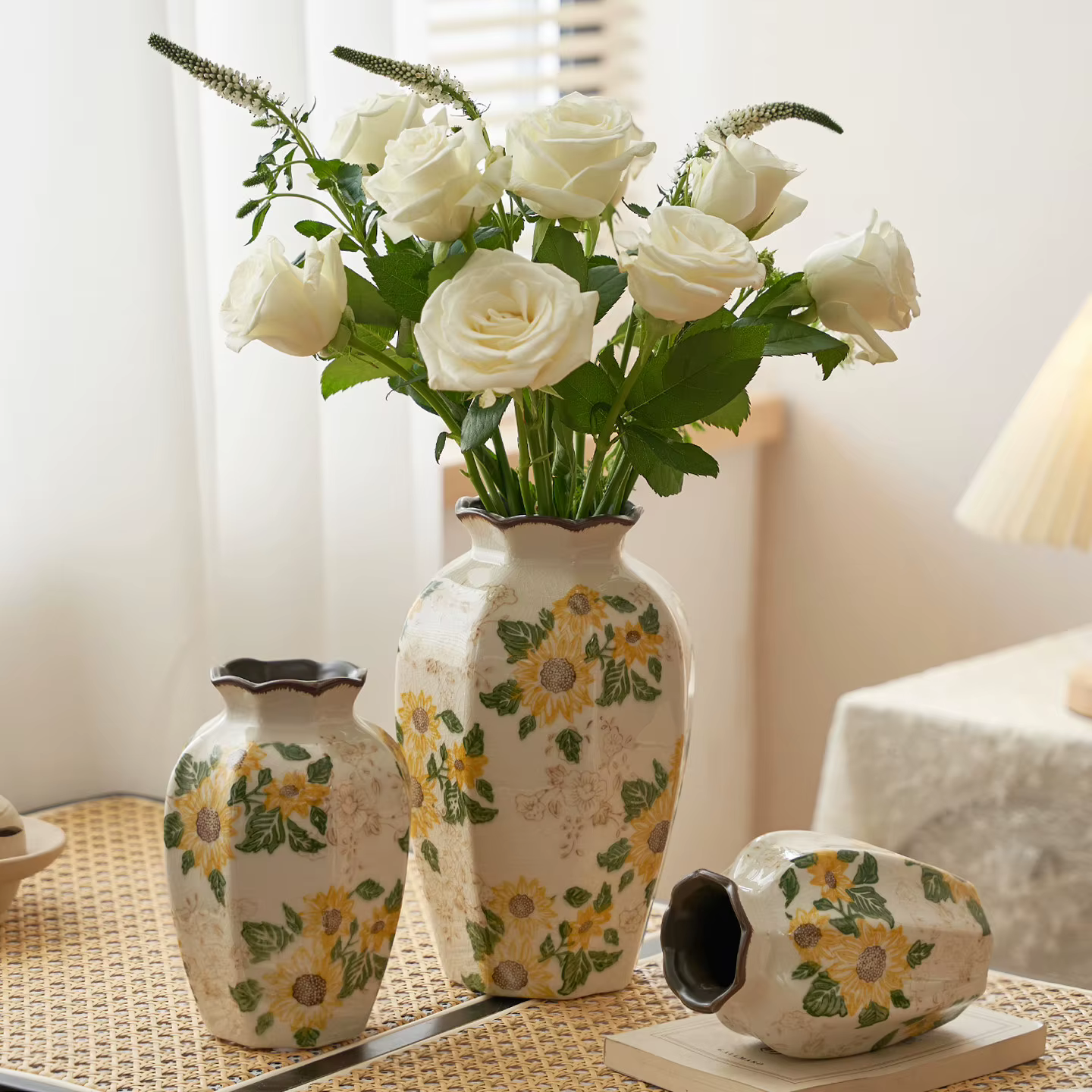 Vases en céramique vintage motif tournesol