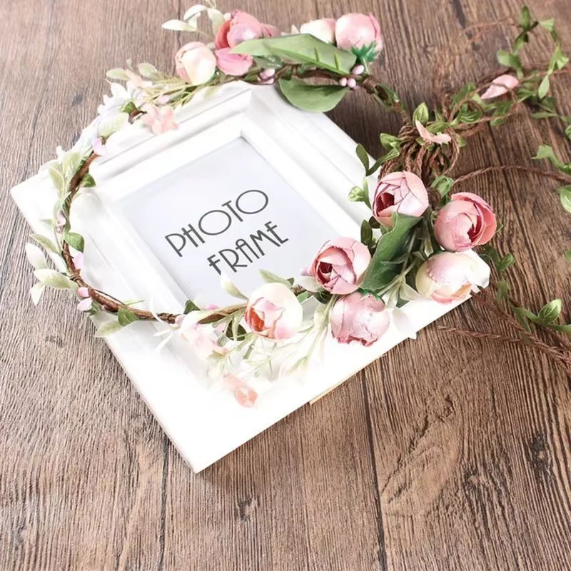 Bandeau couronne de fleurs en rotin pour femmes et filles