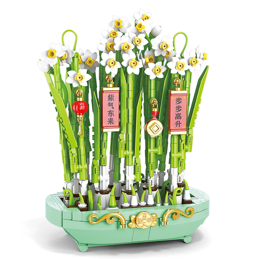 Ville créativité Bouquet de fleurs fleur de prunier bonsaï plante en pot blocs de construction modèle décoration de la maison jouet pour enfants cadeau 