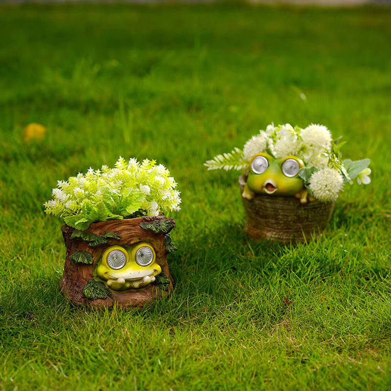 Pot de fleur de grenouille solaire avec lumière Led