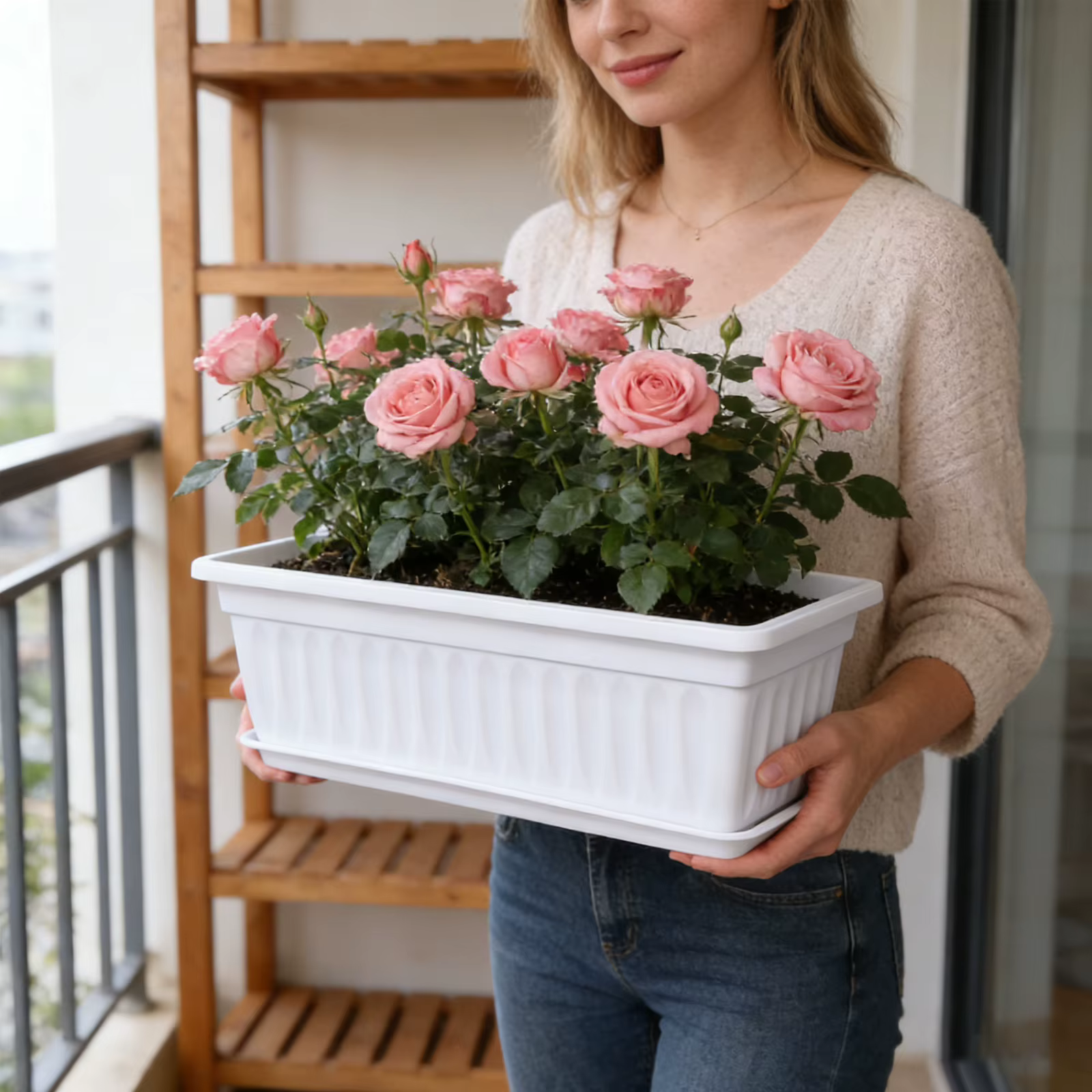 Jardinières en plastique rectangulaires pour balcon