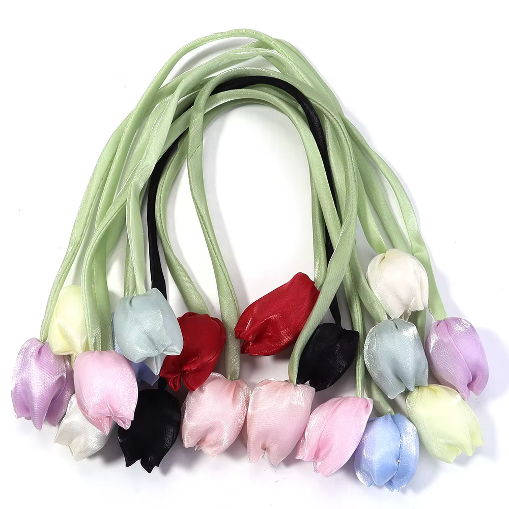 Lot de 5 fleurs décoratives 3D en forme de tulipe avec nœud