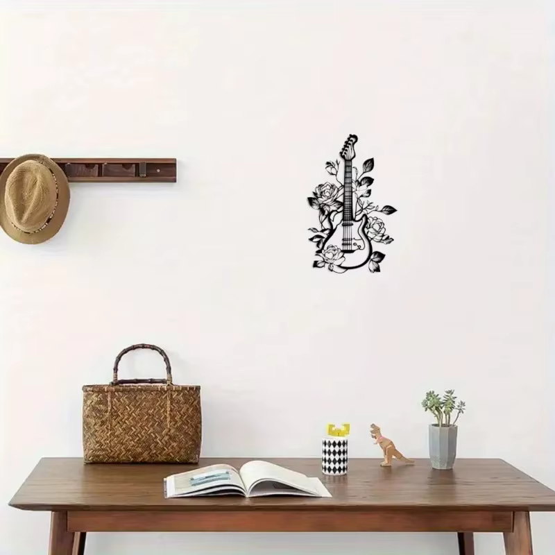 1 pièce, décoration murale en fer forgé pour guitare à fleurs