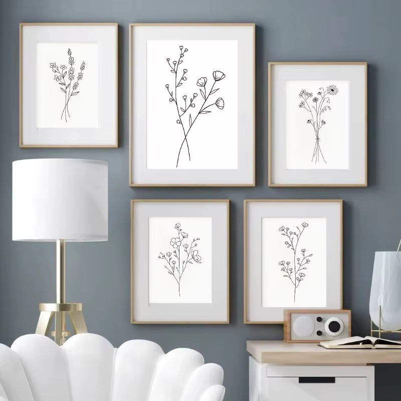 Affiche botanique de bouquet de fleurs d'art de ligne minimaliste