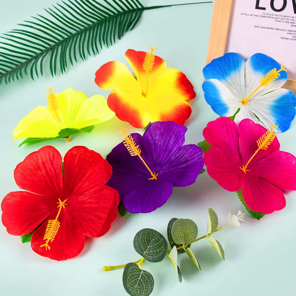 12/24 pièces fleurs d'hibiscus décorations de fête hawaïenne