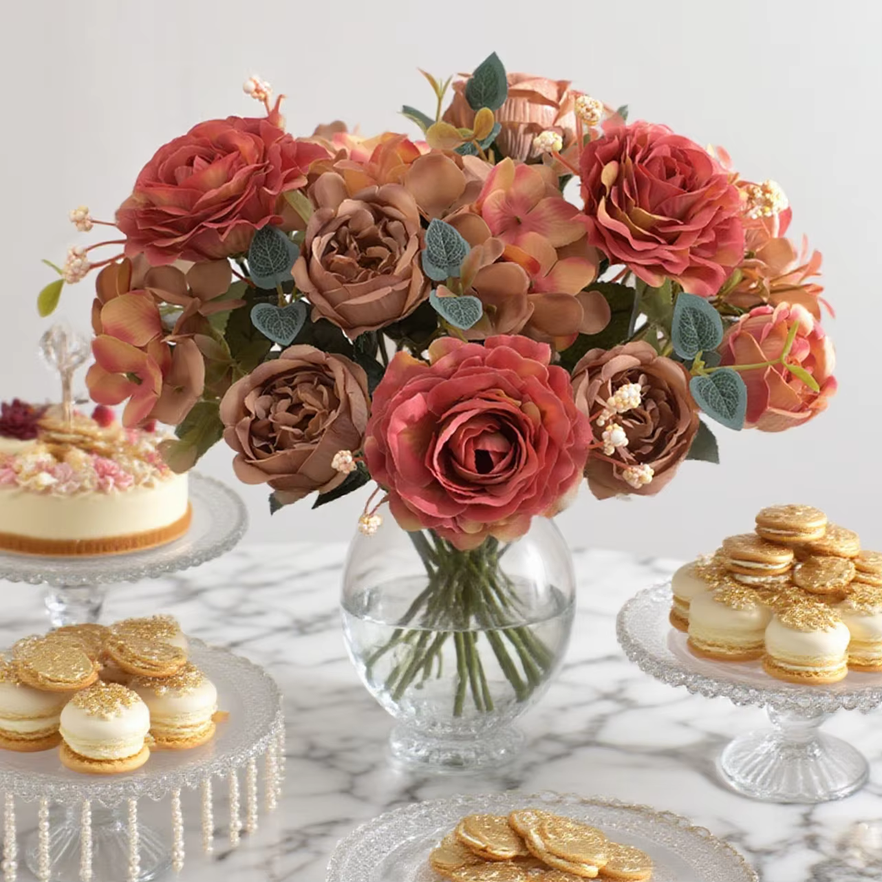 Bouquet de fleurs artificielles en soie : roses