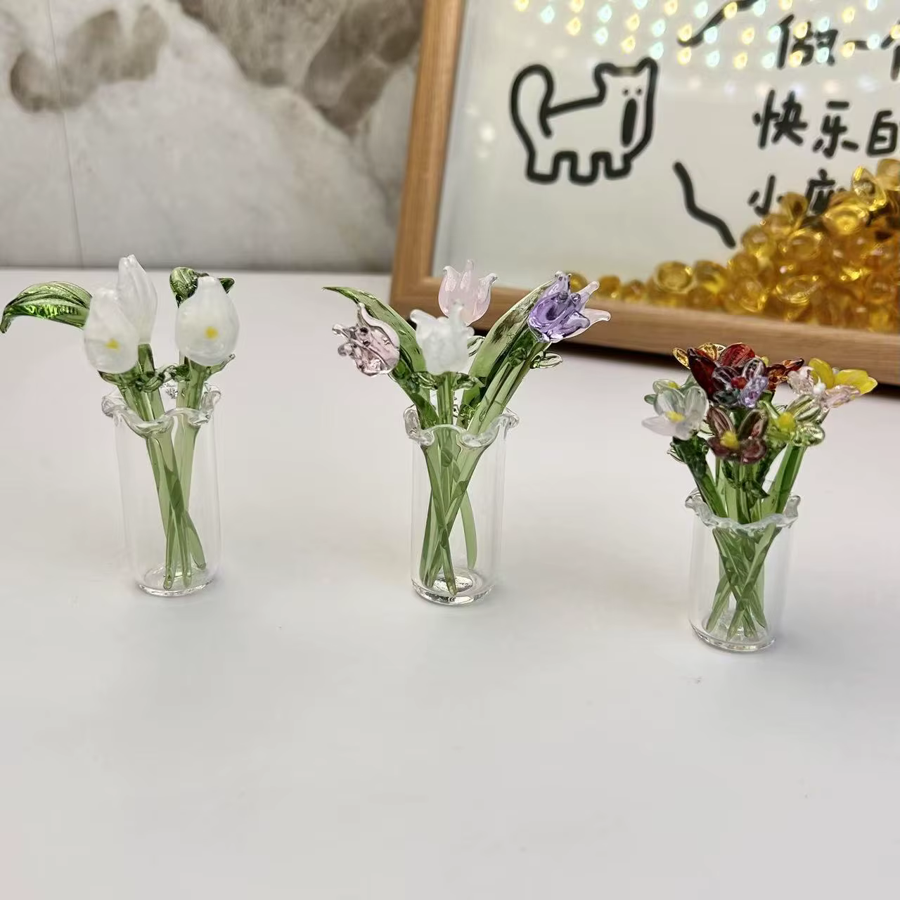 Mini Bouquet de fleurs de Simulation en verre