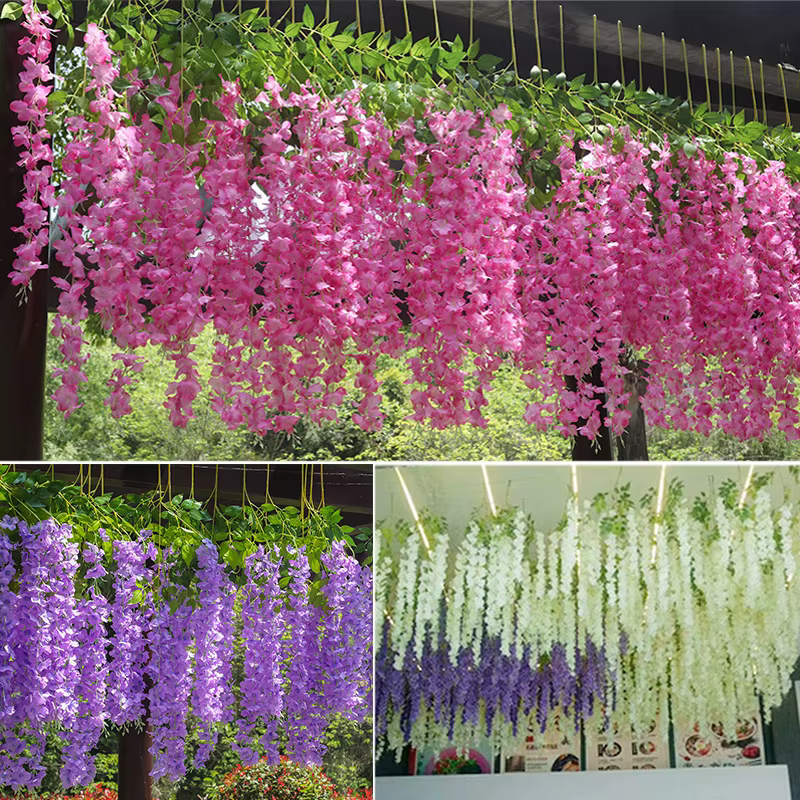 Décoration de noël glycine fleur artificielle suspendue guirlande rotin