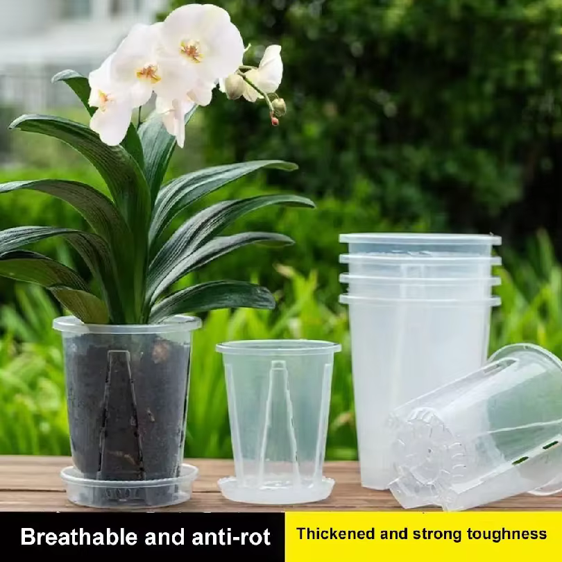 Pot de fleurs transparent en plastique pour le contrôle des racines